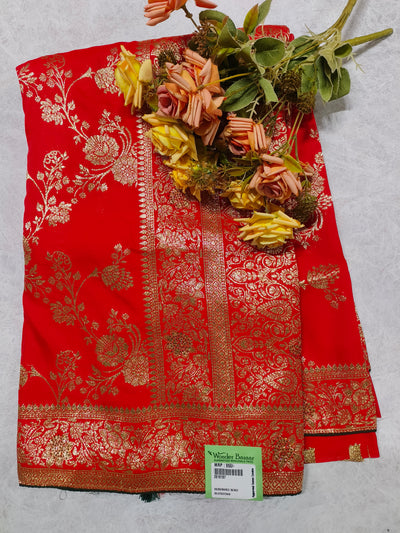 Radiant Red Banarasi Art Silk Saree with Intricate Gold Zari Weave