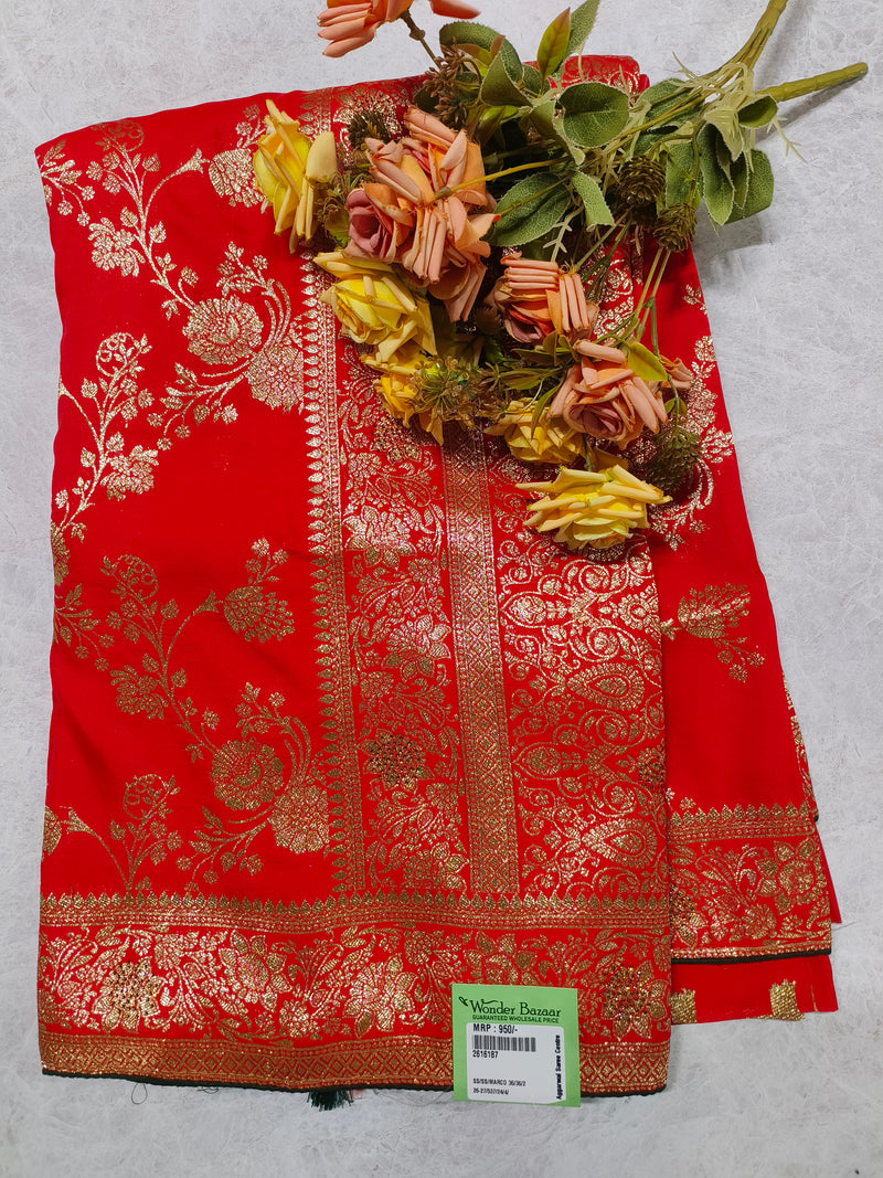 Radiant Red Banarasi Art Silk Saree with Intricate Gold Zari Weave
