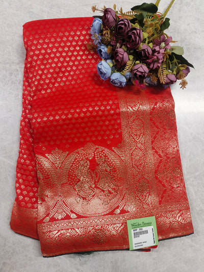 Radiant Red Art Silk Saree with Gold Zari and Peacock Pallu