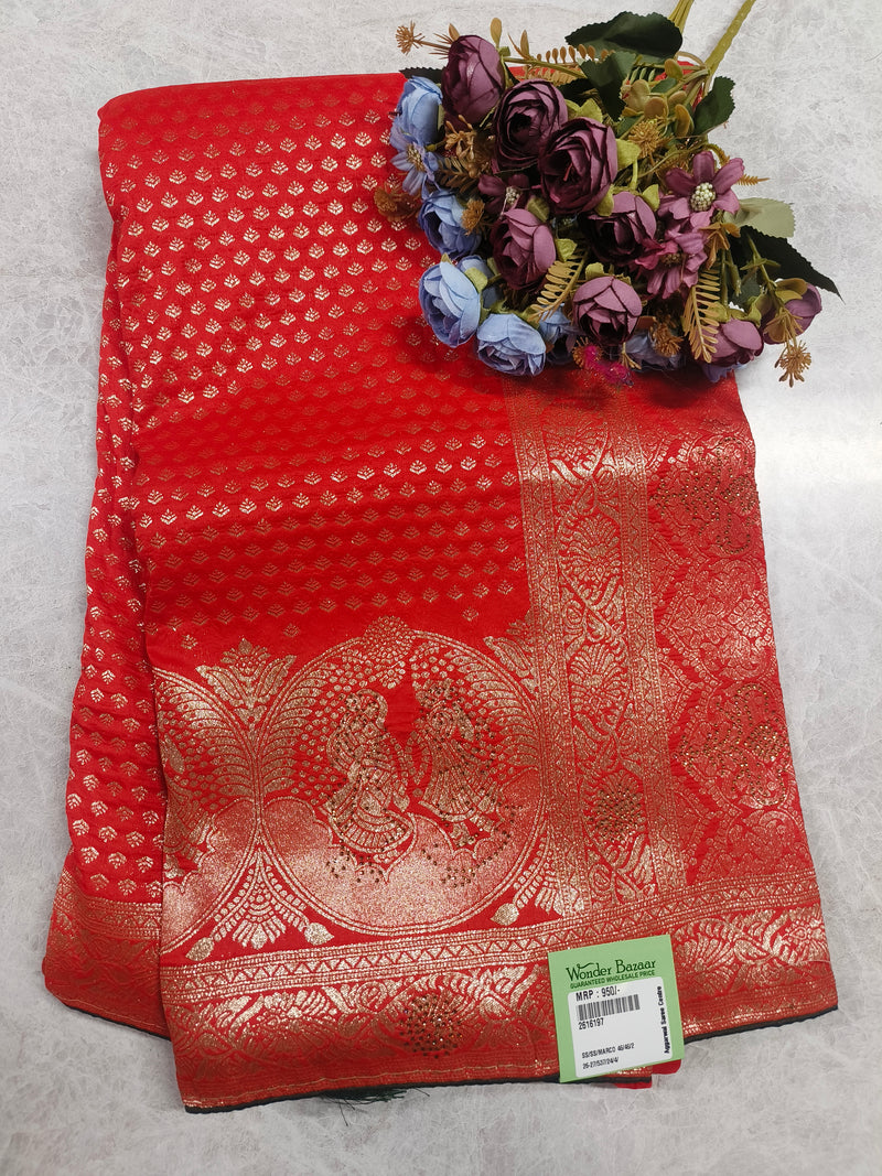 Radiant Red Art Silk Saree with Gold Zari and Peacock Pallu