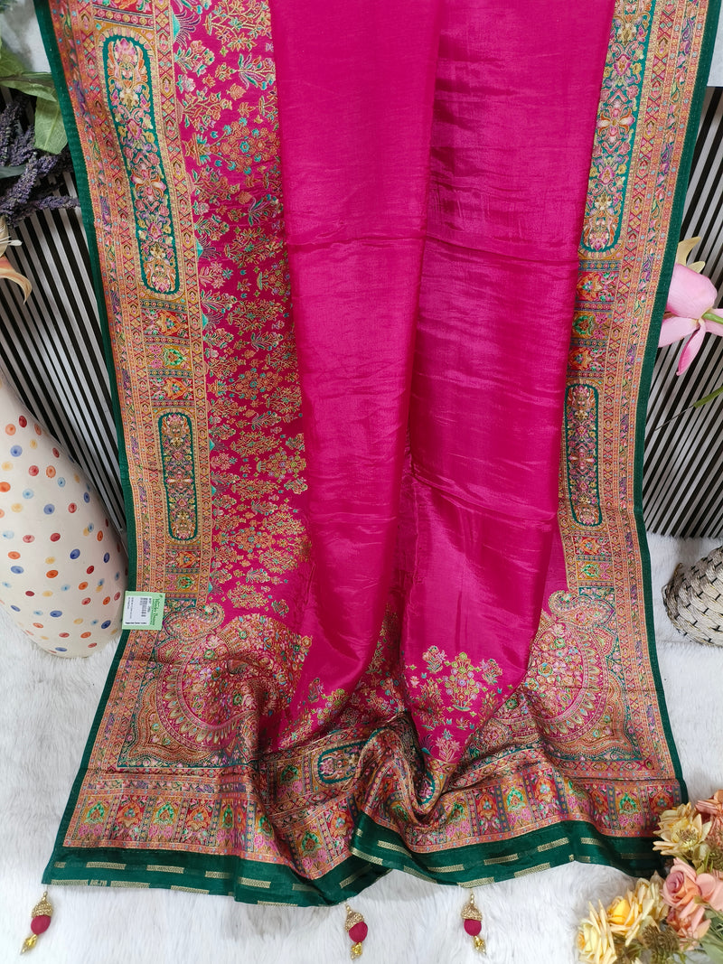 Midnight Black Art Silk Saree with Vibrant Kashmiri Floral Embroidery