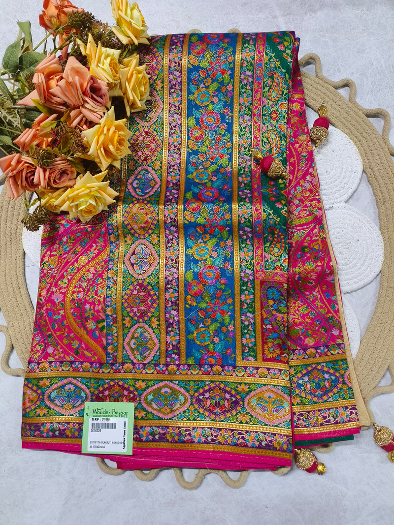Vibrant Yellow Multi-Color Printed Silk Saree with Traditional Floral Motifs
