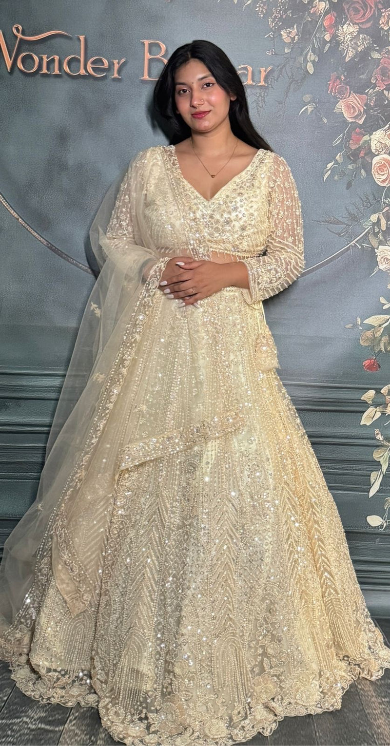 Ethereal Ivory Cream Heavily Embellished Designer Lehenga Choli