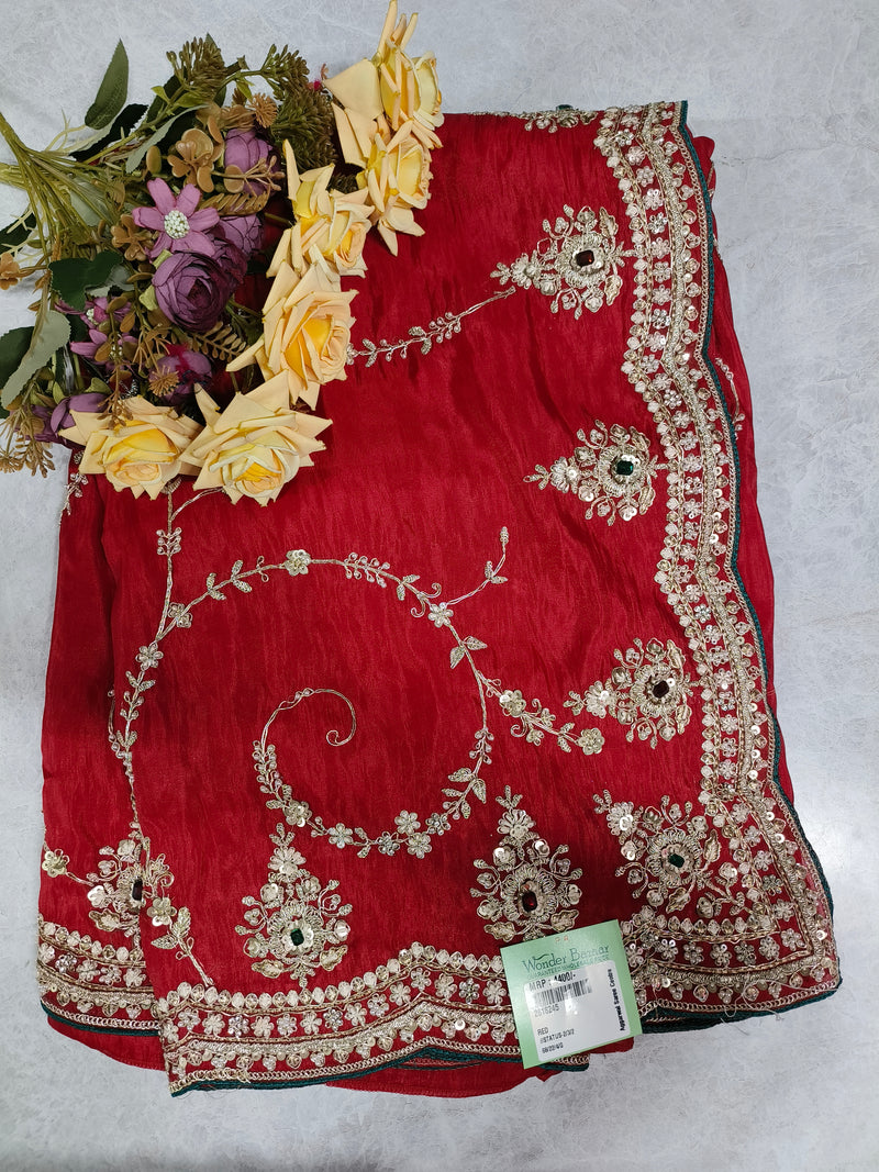 Radiant Yellow Chiffon Saree with Intricate Gold Zari & Sequin Work