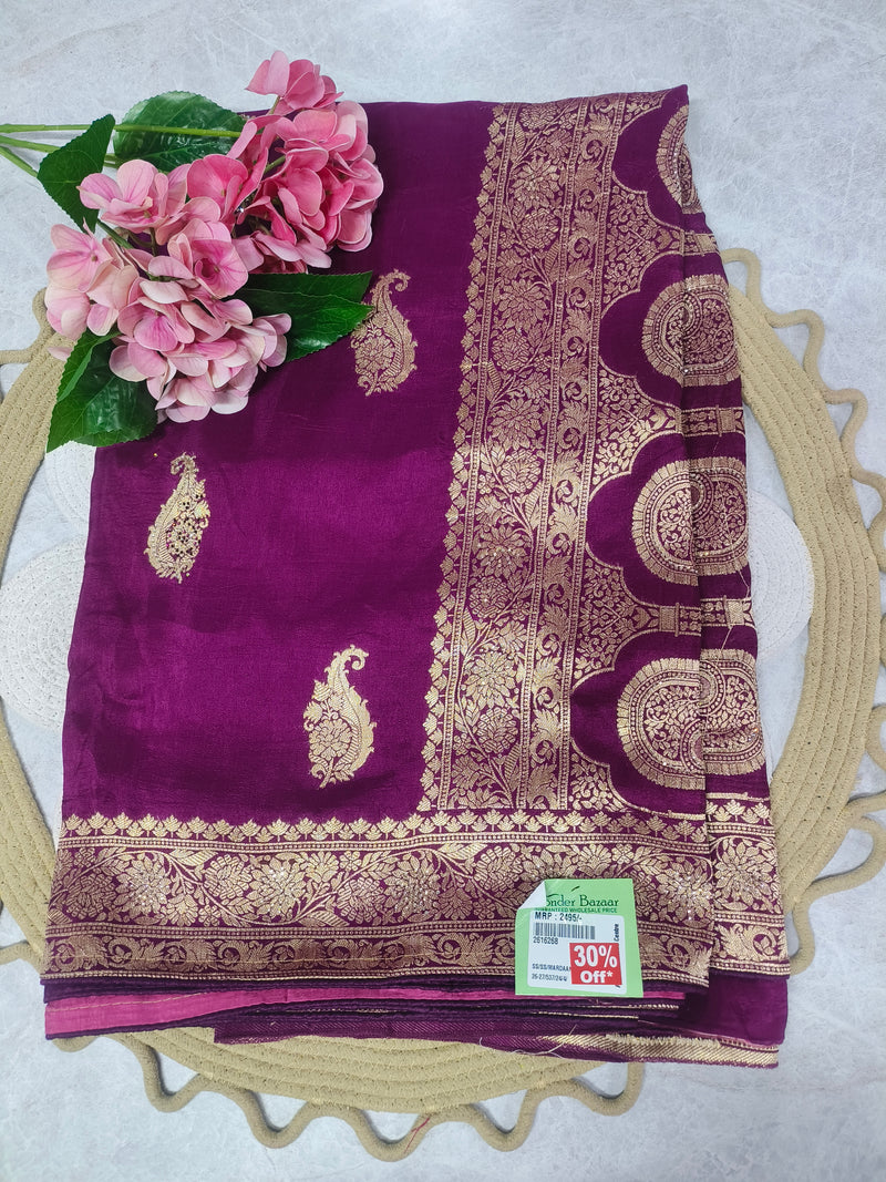 Royal Purple Dola Silk Saree with Traditional Gold Zari Border
