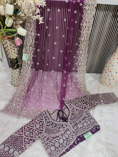 Royal Wine Purple Designer Saree with Heavy Embroidery & Blouse