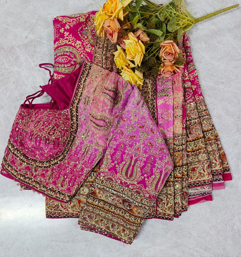Exquisite Rani Pink Bridal Saree with Heavy Zari and Sequin Embellishments