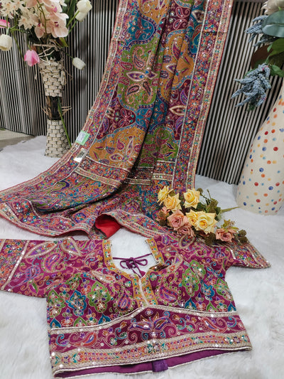 Traditional Kashmiri Print Silk Saree with Designer Blouse