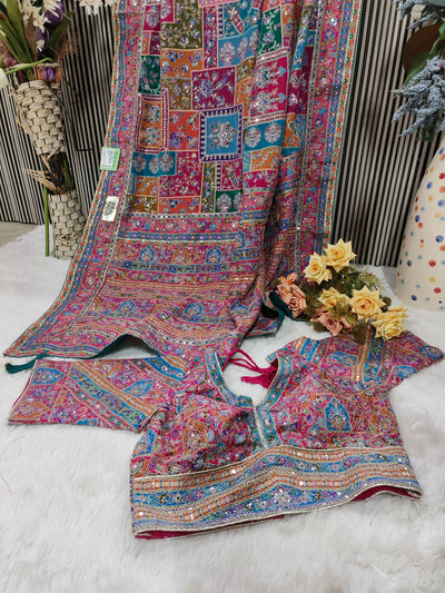 Traditional Kashmiri Print Silk Saree with Designer Blouse