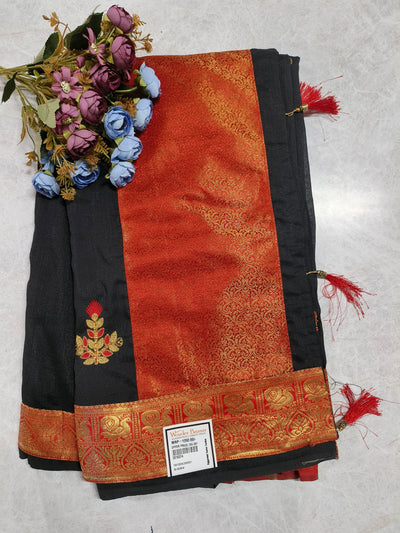 Sleek Black and Red Contrast Art Silk Saree with Gold Zari