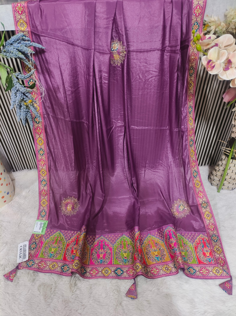 Ethereal Teal Blue Silk Blend Saree with Multi-Color Kalamkari Style Border