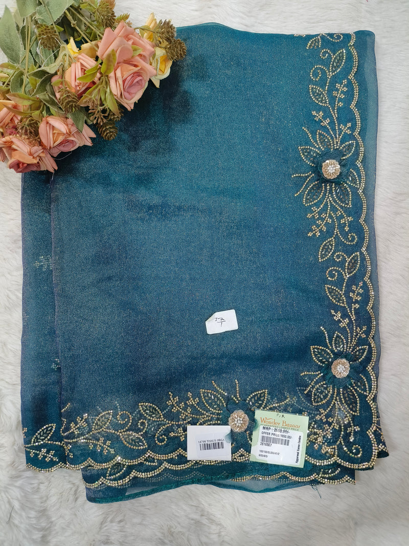 Glamorous Bronze Shimmer Tissue Organza Saree with Sequin Border
