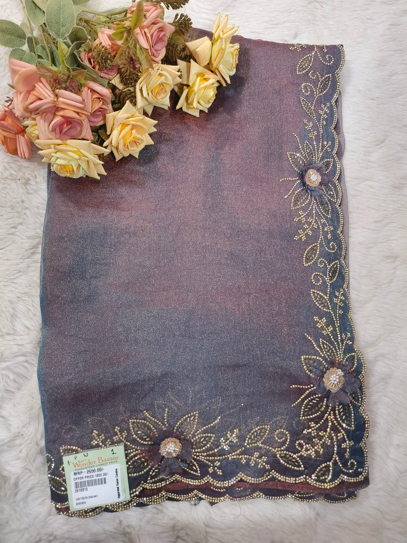 Glamorous Bronze Shimmer Tissue Organza Saree with Sequin Border
