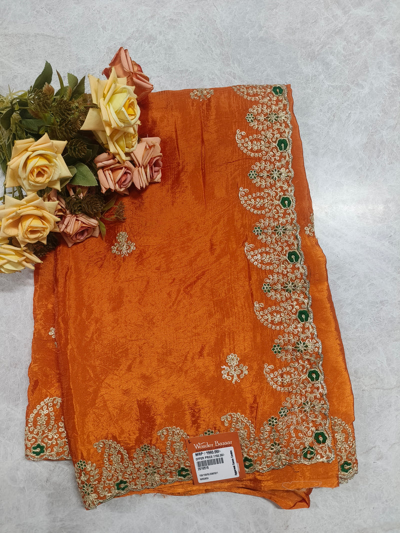 Radiant Deep Pink Silk Saree with Scalloped Zari and Green Accents