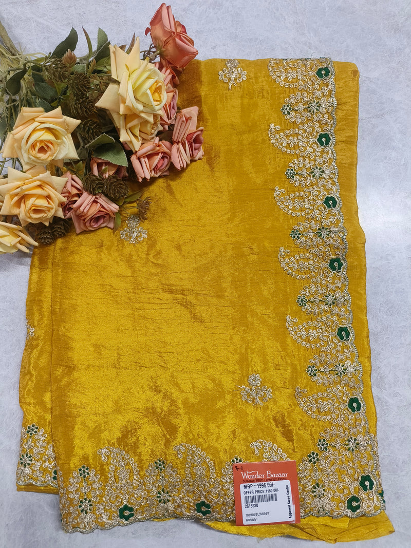 Radiant Deep Pink Silk Saree with Scalloped Zari and Green Accents