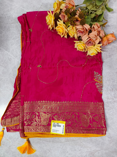 Elegant Fuchsia Pink Silk Georgette Saree with Delicate Gold Accents