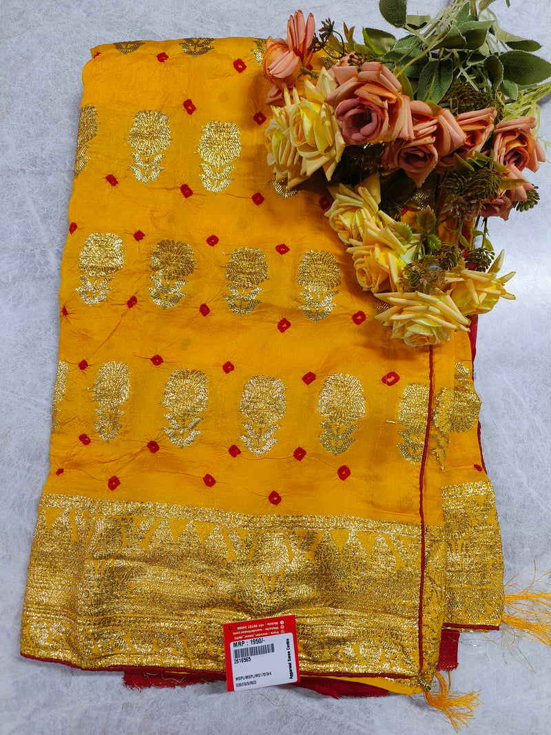 Vibrant Mustard Yellow Georgette Saree with Rich Gold Zari Border