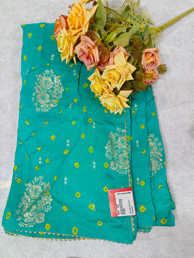 Sophisticated Teal Green Saree with Delicate Gold Zari Lace Finish