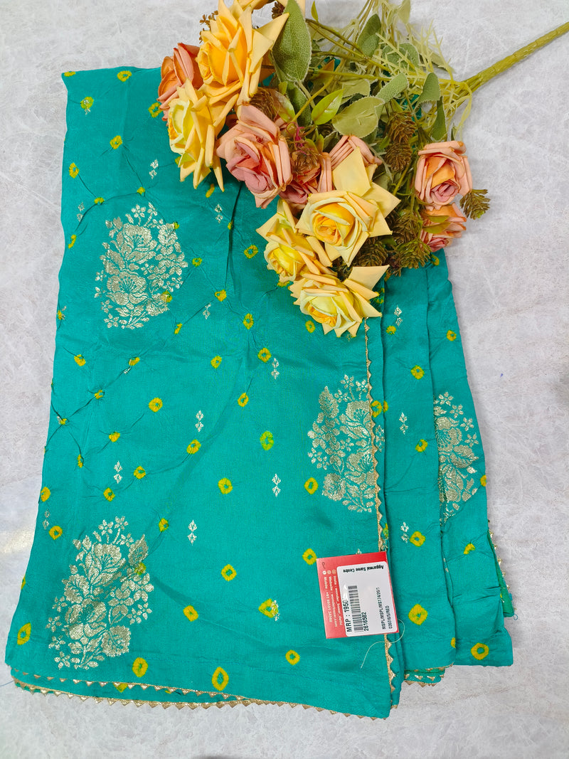 Sophisticated Teal Green Saree with Delicate Gold Zari Lace Finish