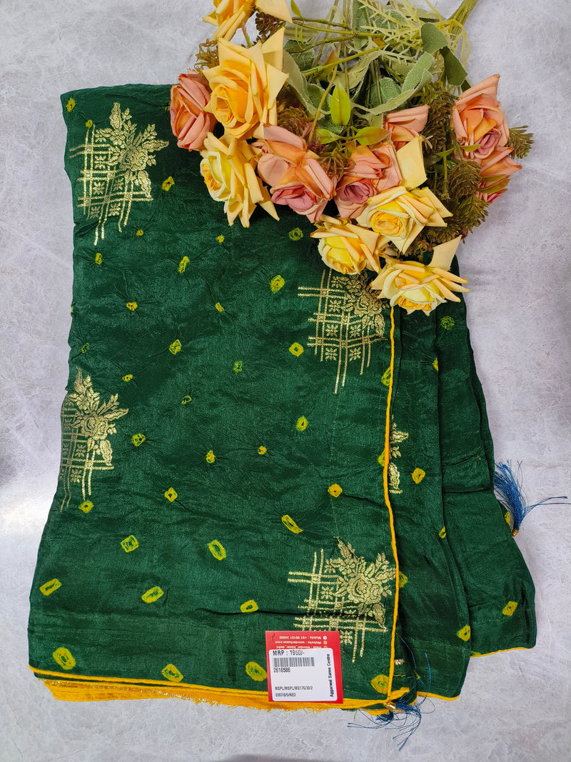Majestic Bottle Green Saree with Geometric Zari Embroidery