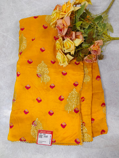 Bright Golden Yellow Saree with Ornate Zari Tree Motifs