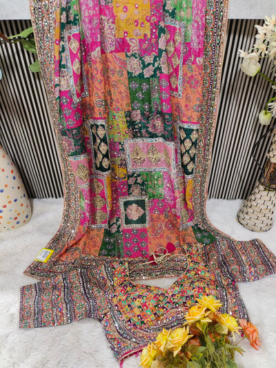 Exquisite Kaleidoscope Georgette Saree with Heavy Sequin Borders
