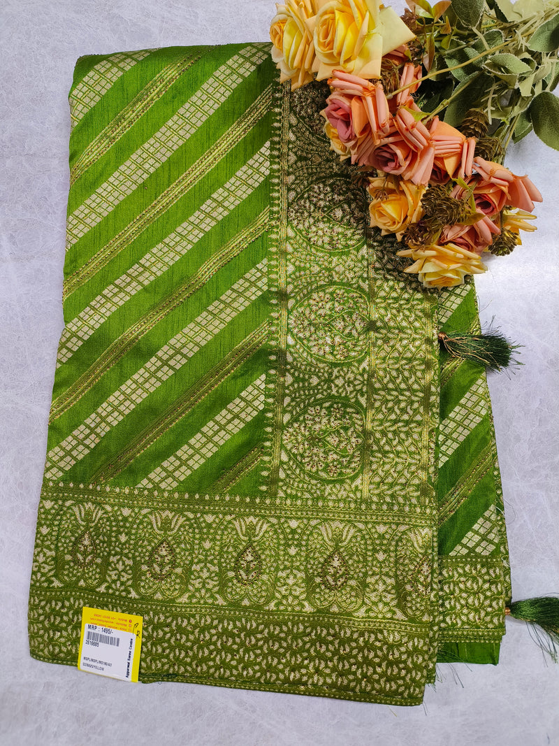 Elegant Rani Pink Banarasi Silk Saree with Golden Zari Stripes