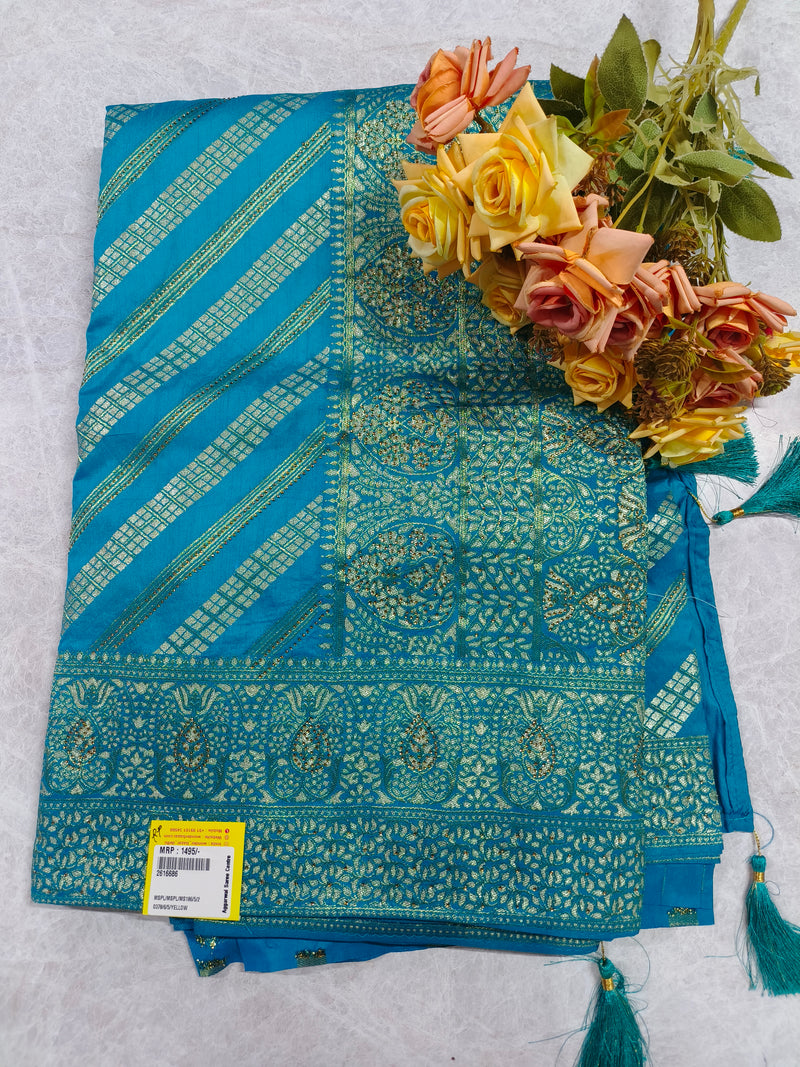 Elegant Rani Pink Banarasi Silk Saree with Golden Zari Stripes
