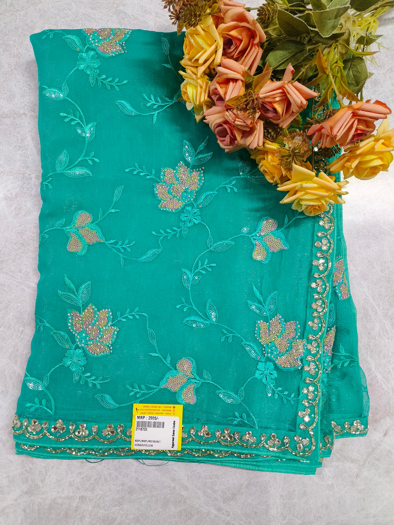 Enchanting Fuchsia Pink Embroidered Net Saree with Stone Work