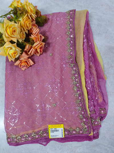 Royal Magenta Purple Sheer Saree with Gold Sequin Trellis Work