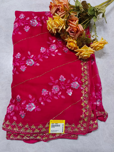 Stunning Magenta Pink Heavy Sequin Work Georgette Saree