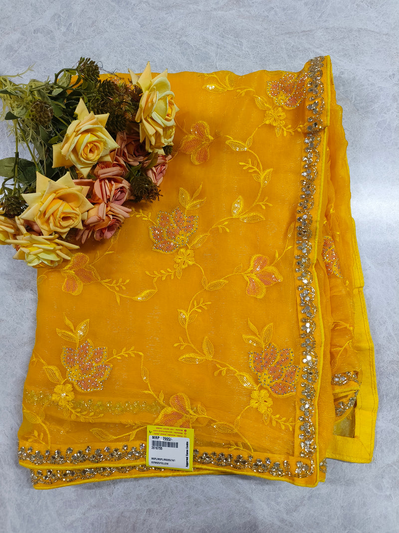 Enchanting Fuchsia Pink Embroidered Net Saree with Stone Work