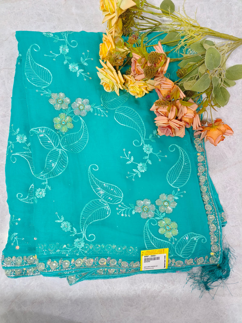 Vibrant Yellow Georgette Saree with Golden Paisley Sequin Embroidery