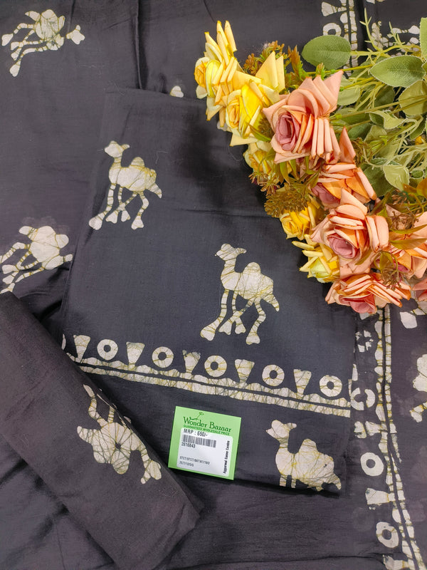 Artistic Maroon Cotton Suit with Traditional Elephant Batik Print