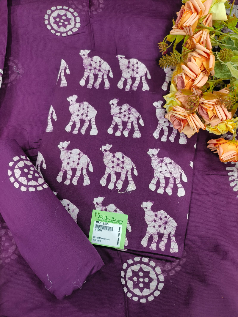 Artistic Maroon Cotton Suit with Traditional Elephant Batik Print