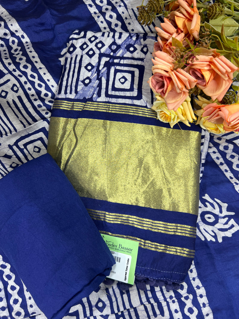 Terracotta Brown Geometric Batik Silk-Cotton Suit with Zari