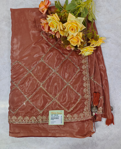 Radiant Copper Rust Shimmer Saree with Diamond Sequin Work