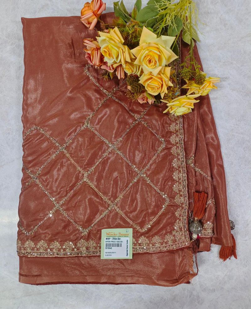 Radiant Copper Rust Shimmer Saree with Diamond Sequin Work