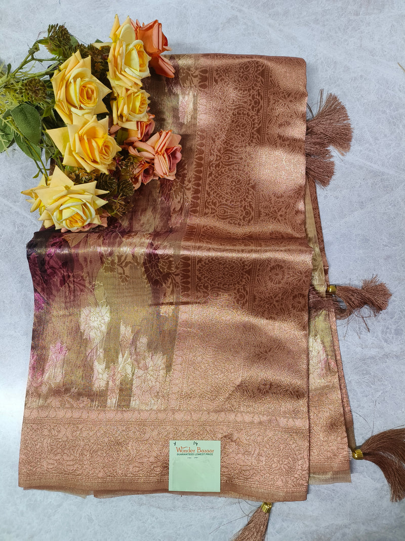 Heritage Wine Banarasi Silk Saree with Golden Zari Motifs