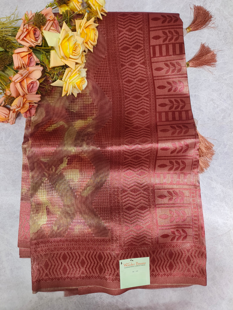 Heritage Wine Banarasi Silk Saree with Golden Zari Motifs
