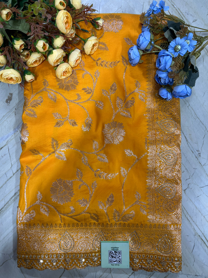 Royal Violet Banarasi Style Saree with Intricate Silver Floral Zari Vine