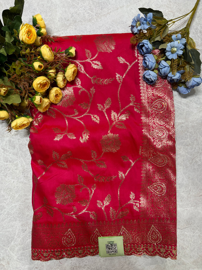 Royal Violet Banarasi Style Saree with Intricate Silver Floral Zari Vine