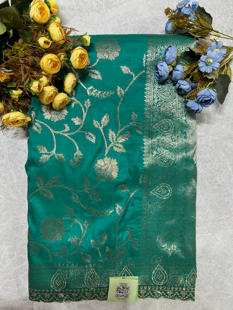 Royal Violet Banarasi Style Saree with Intricate Silver Floral Zari Vine
