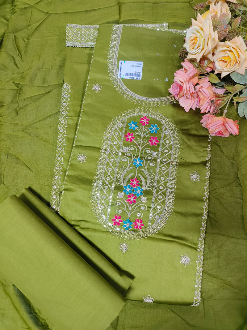 Luxe Teal Blue Unstitched Suit Set with Vibrant Floral Embroidery