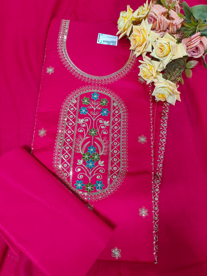 Luxe Teal Blue Unstitched Suit Set with Vibrant Floral Embroidery