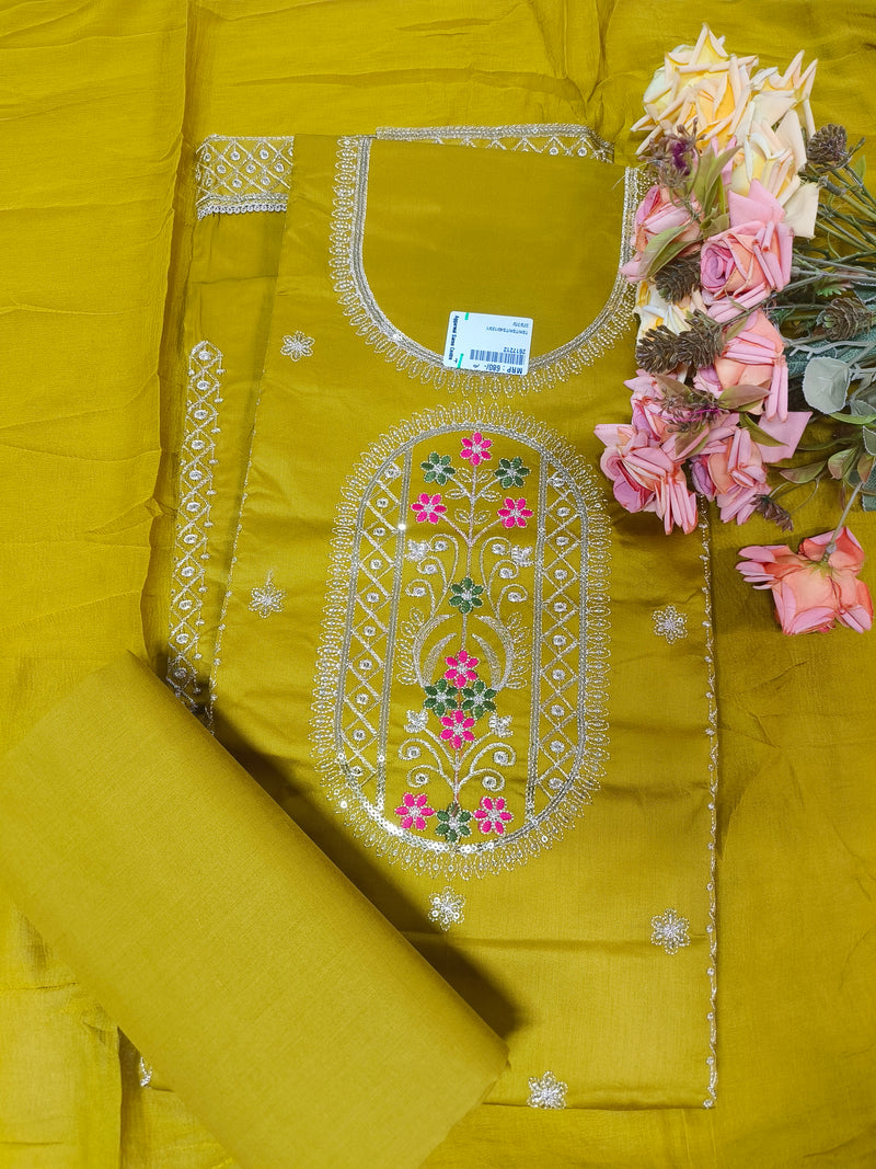 Luxe Teal Blue Unstitched Suit Set with Vibrant Floral Embroidery