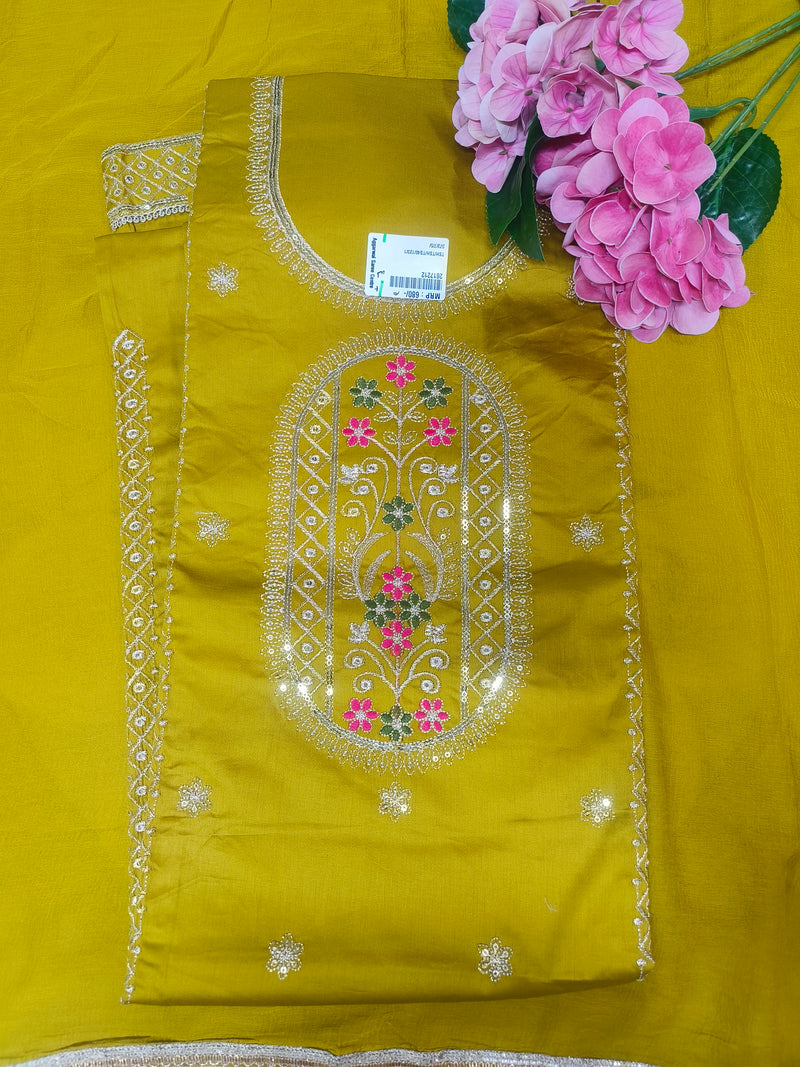 Olive Green Fancy Embroidered Unstitched Suit Set