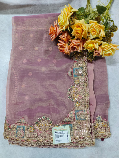 Enchanting Mauve Georgette Saree with Multicolored Sequin Temple Border
