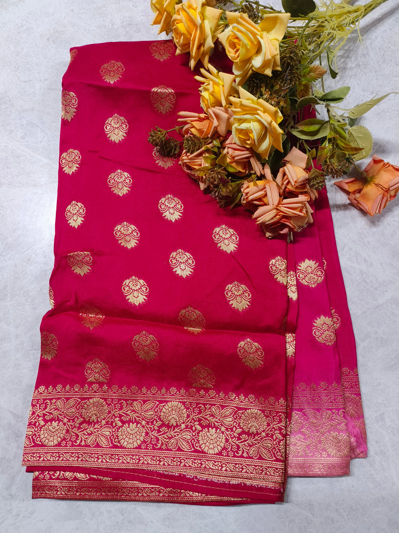 Vibrant Fuchsia Pink Banarasi Saree with Ornate Zari Pallu