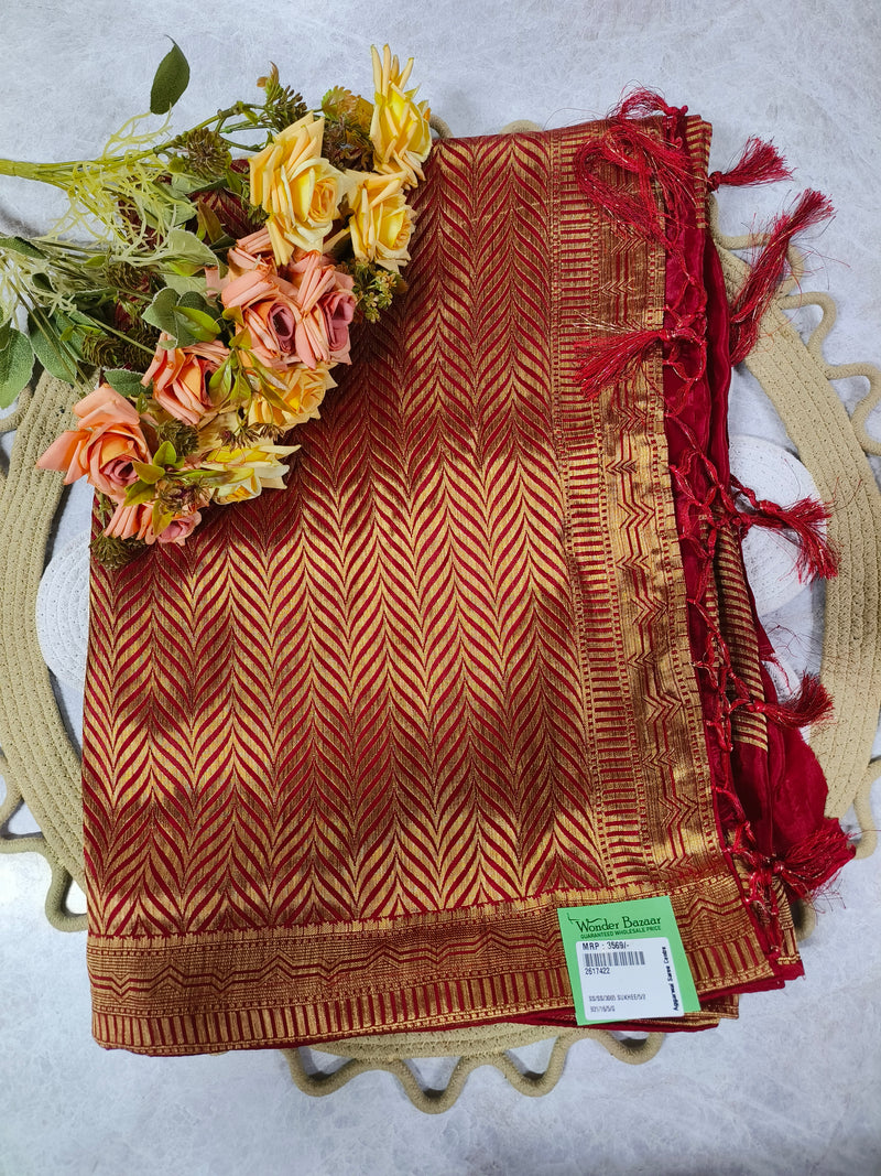 Elegant Crimson & Gold Zari Weave Banarasi Silk Saree